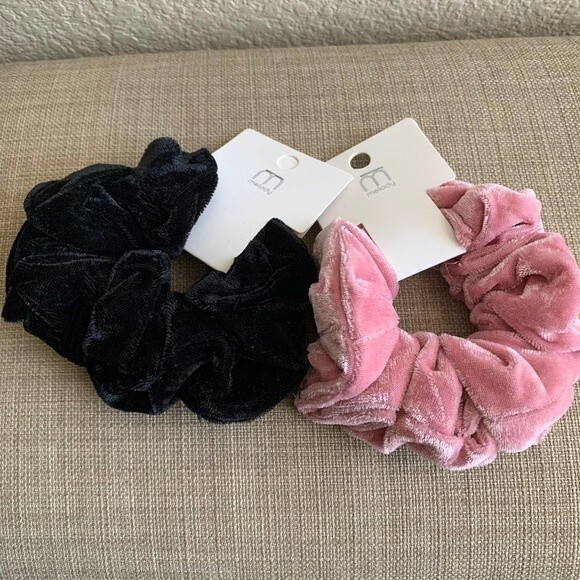 Scrunchies Hair accessories 2 Pink and Black Velvet scrunchies 2PCS - Picture 1 of 8